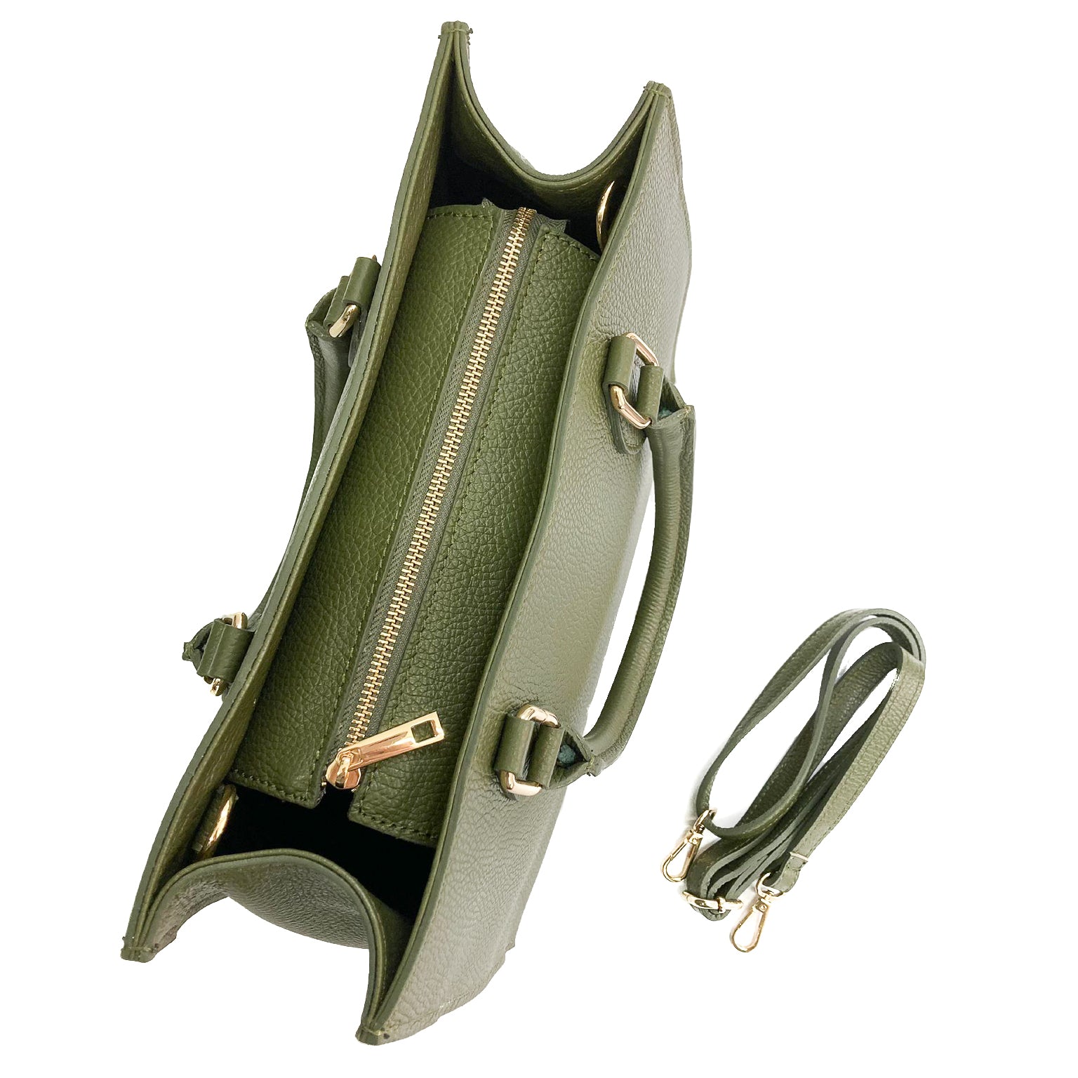 FRANCOFORTE-BAG-borse-vista-sopra-chiusa-vitello-verde-militare
