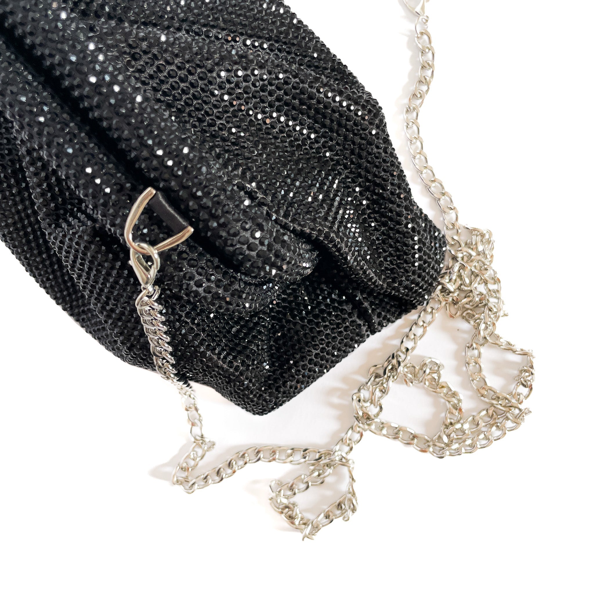 GAVI-BAG-borse-pochette-vista-laterale-sopra-catena-tessuto-strassato-nero