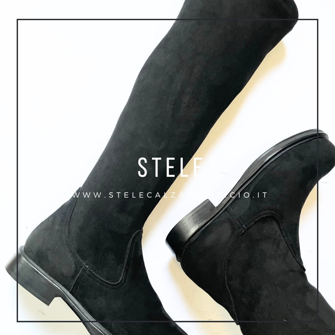 LEONORA-stivale-vista-punta-tacco-sopra-camoscio-stretch-nero