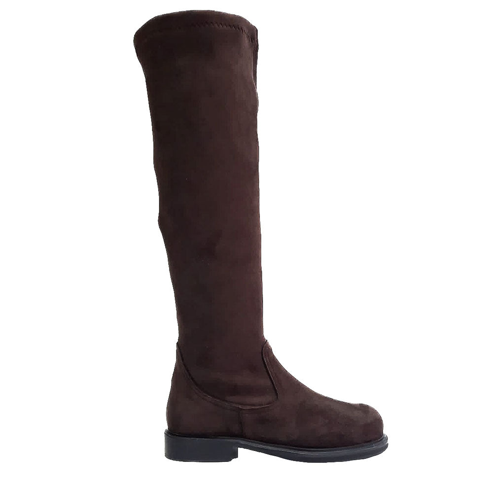 LEONORA-stivale-vista-laterale-singola-camoscio-stretch-cioccolato