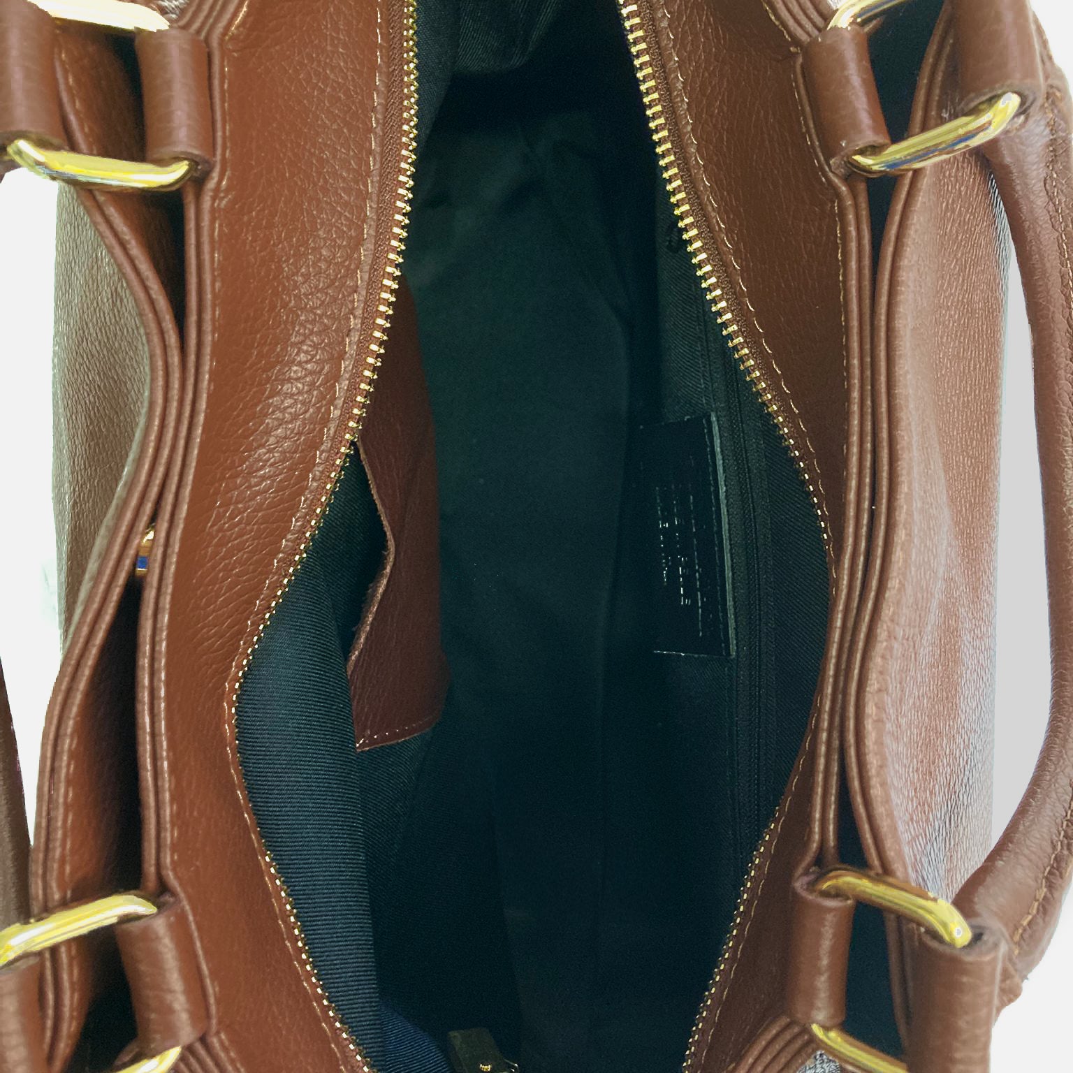 Maya-Bag-vitello-marrone-da-sopra-zip-aperta-pelle-con-due-tasconi-e-zip