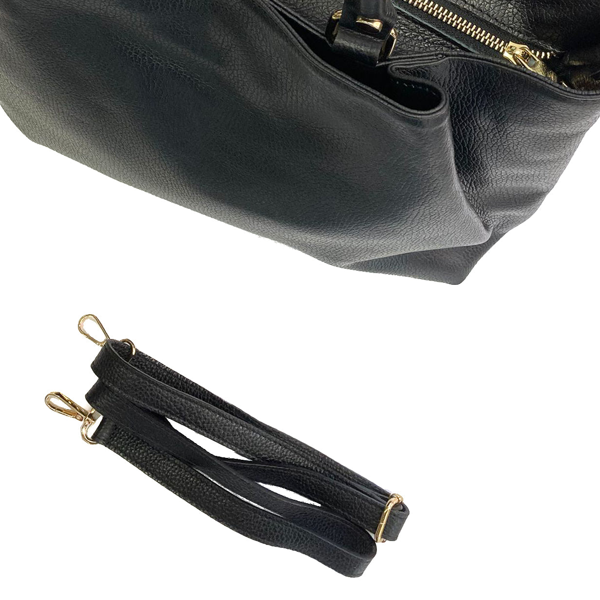 Maya-Bag-vitello-nero-dettaglio-pelle-con-due-tasconi-e-zip