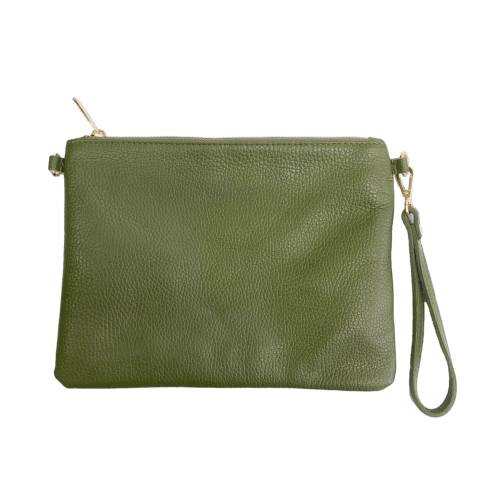 OLIVIA-BAG-borse-pochette-vista-frontale-manichetto-vitello-verde-militare