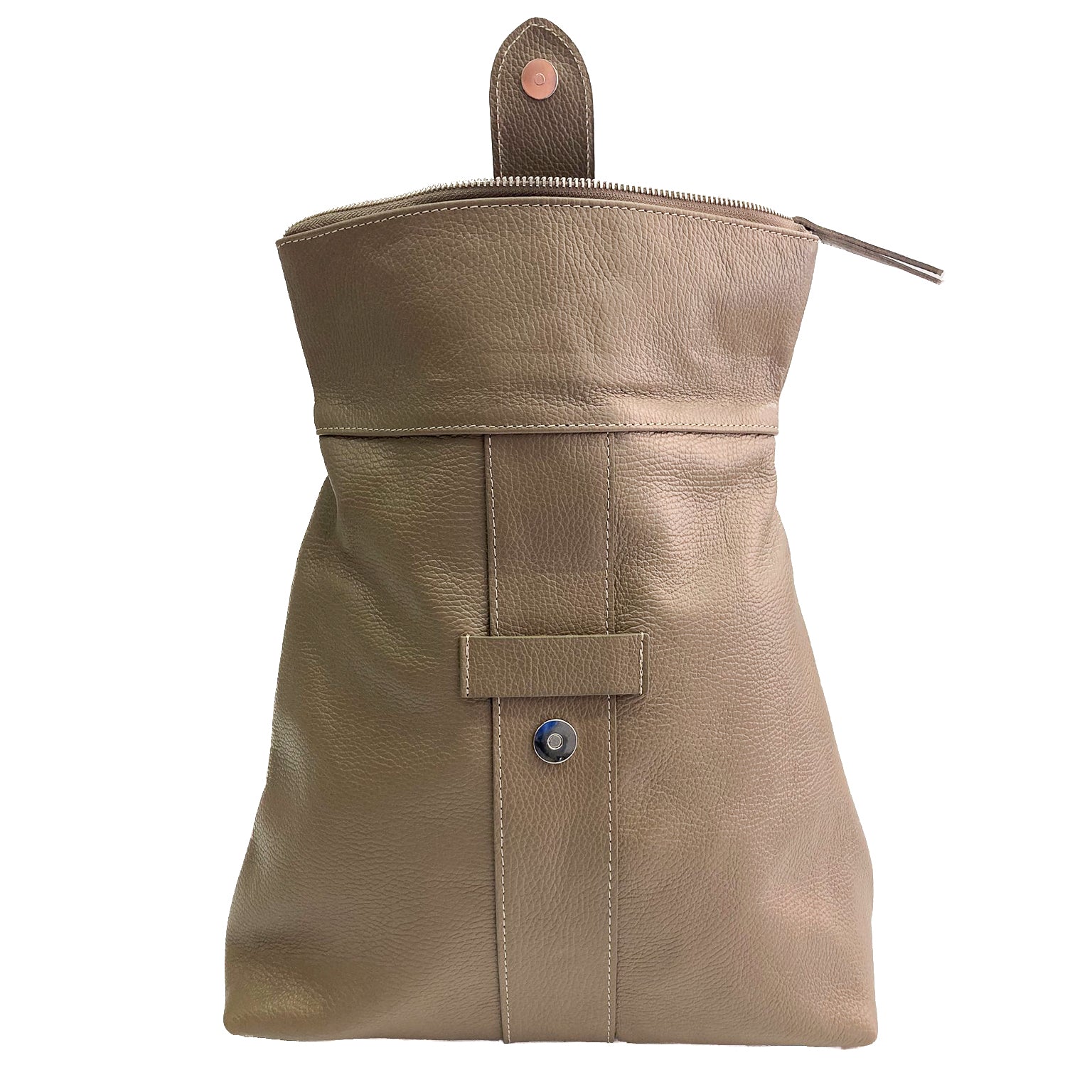 STOCCARDA-BAG- borsa-zaino-vista-frontale-aperto-vitello-taupe